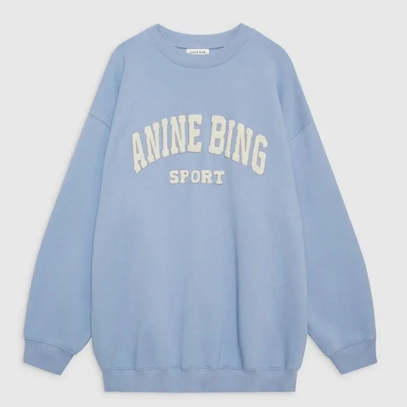 Anine Bing Blue Sweatshirt with Cream Logo - Picture 1 of 5